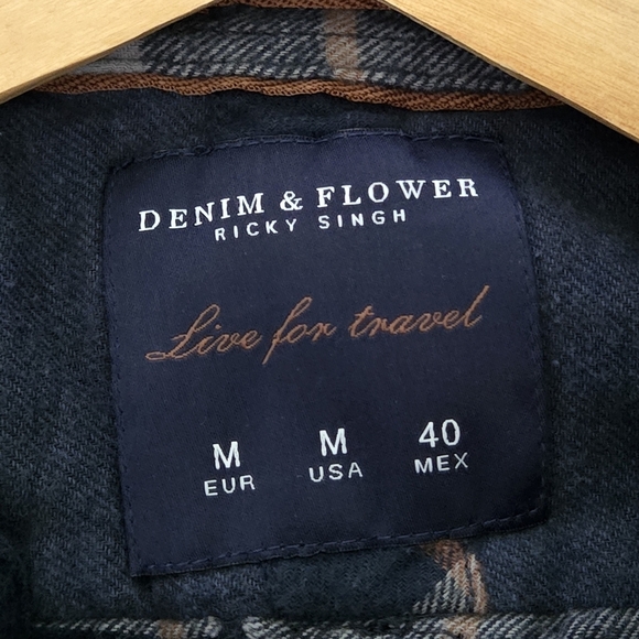 Denim & Flower Men's Medium Navy Plaid Long Sleeve Button Shirt 💯 Cotton - Picture 8 of 11